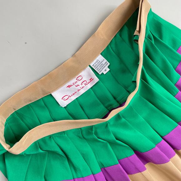 VTG Oscar De La Renta 70s 80s Silk Boho Full Maxi Skirt Colorblock Stripe Scarf - Picture 5 of 10